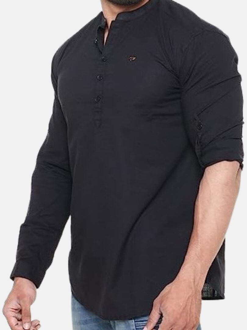 Mens Kurti Shirt Black - Image 7