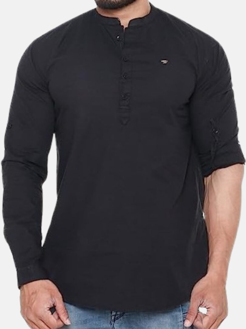 Mens Kurti Shirt Black - Image 6