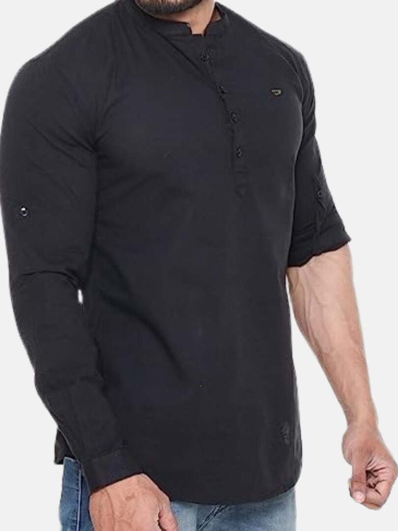 Mens Kurti Shirt Black - Image 5