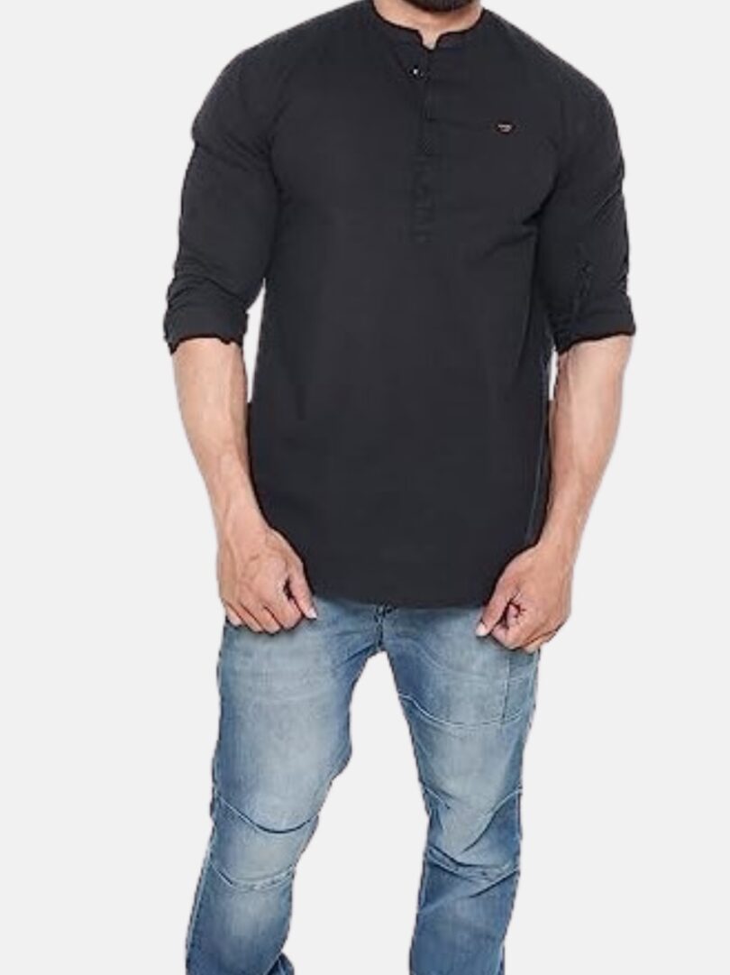 Mens Kurti Shirt Black - Image 4