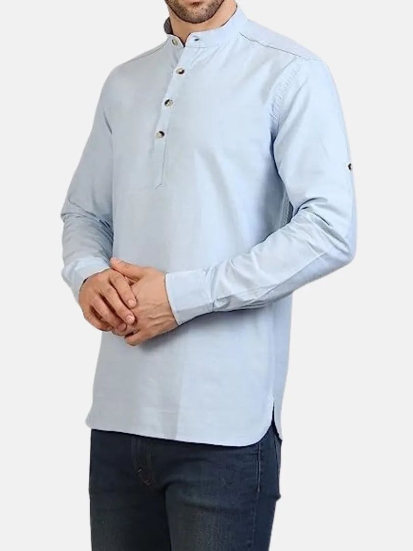 Mens Kurti Shirt Blue - Image 4