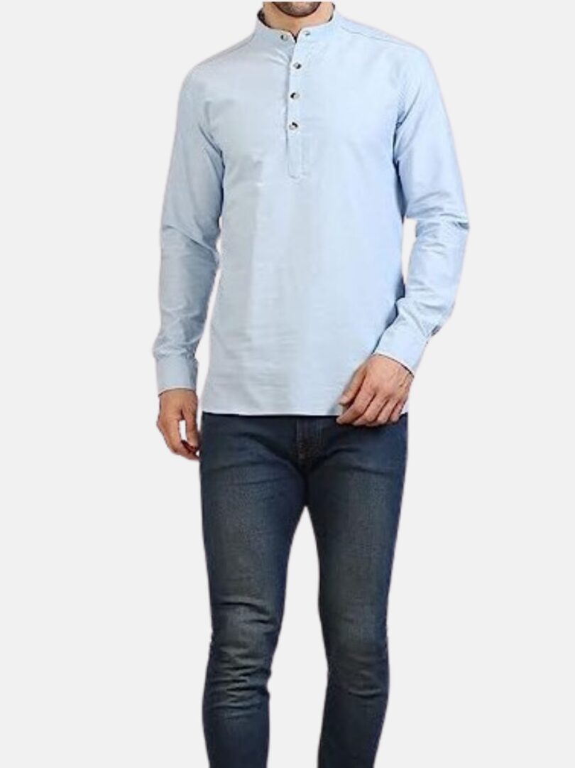 Mens Kurti Shirt Blue - Image 3