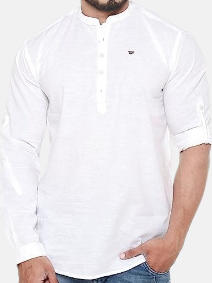 Mens Kurti Shirt White - Image 5