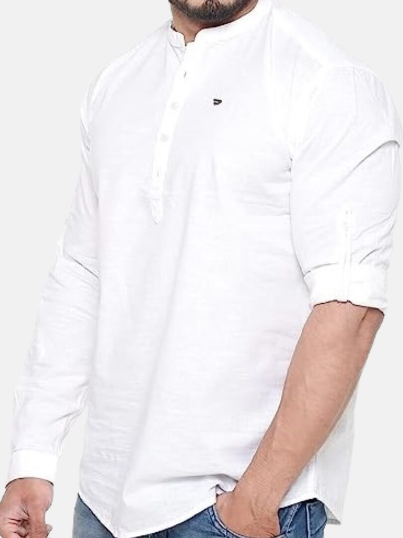 Mens Kurti Shirt White - Image 3