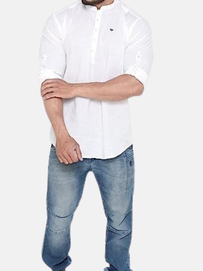 Mens Kurti Shirt White - Image 4