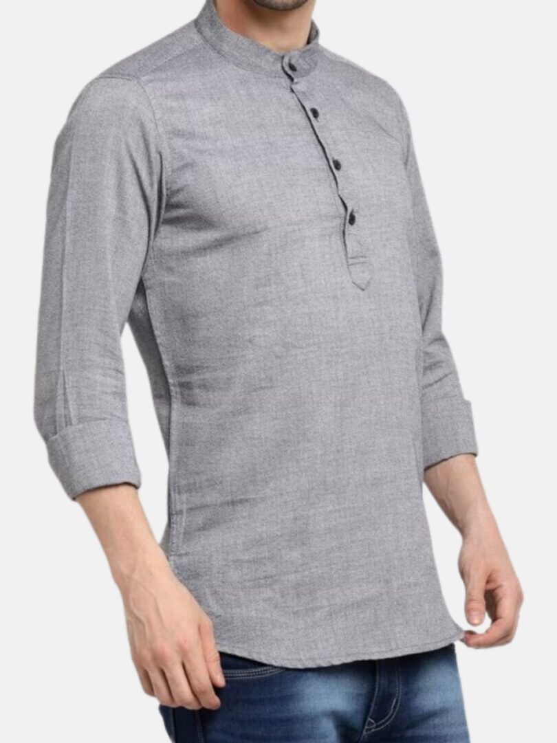 Mens Kurti Shirt Gray - Image 3