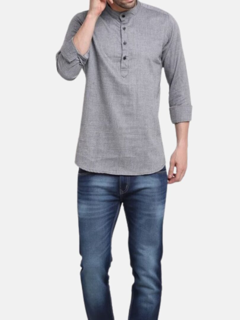 Mens Kurti Shirt Gray - Image 4