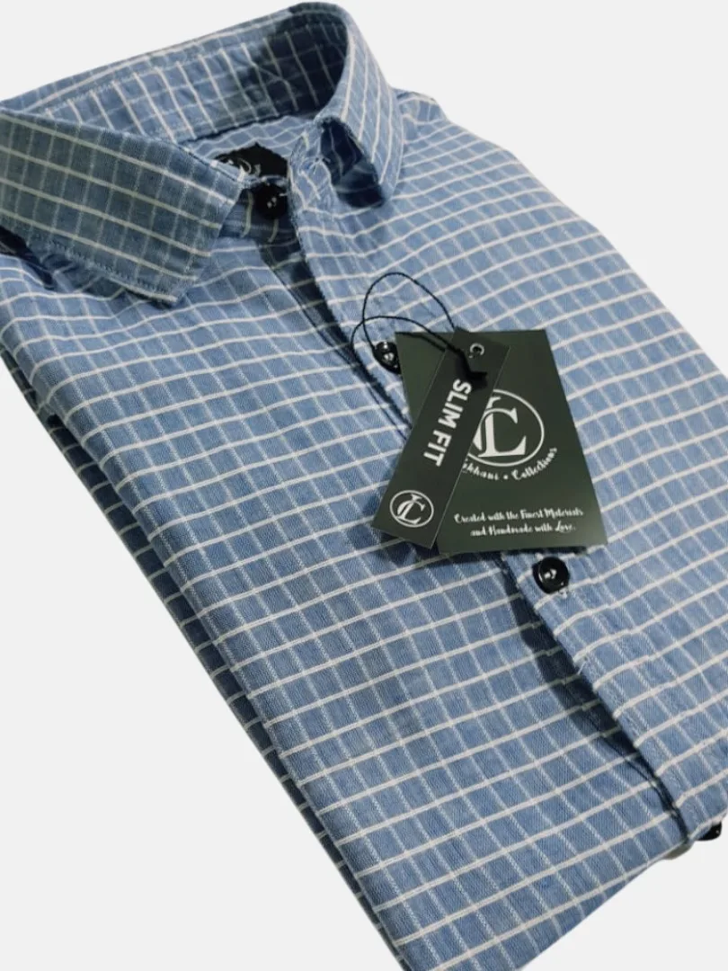 Eyes Blue Formal Check Shirts for Men